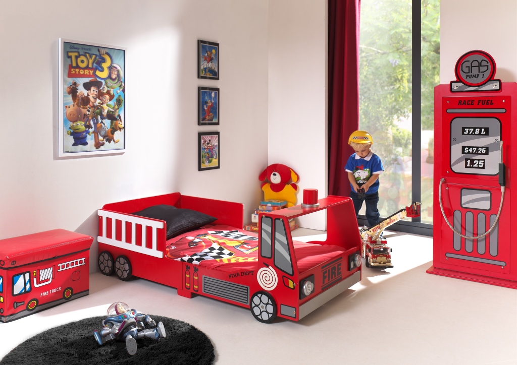 LUCEVI - Carbeds Peuter Fire Truck bed + Matras - Rood - 70x140 cm