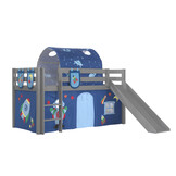 LUCEVI - Pino Halfhoogslaper + Ladder + Glijbaan + Astro Gordijntjes + 3 Zakjes + Astro Tunnel - Grijs - 90x200 cm