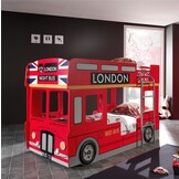 LUCEVI - Carbeds London Bus Stapelbed + Lattenbodem + LED-lampen - 2 Deurs kast - Rood - 90x200 cm