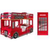 LUCEVI - Carbeds London Bus Stapelbed + Lattenbodem + LED-lampen - 2 Deurs kast - Rood - 90x200 cm
