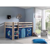 LUCEVI - Pino Halfhoogslaper + Ladder + Astro Gordijntjes - Bruin - 90x200 cm