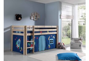 LUCEVI - Pino Halfhoogslaper + Ladder + Astro Gordijntjes - Bruin - 90x200 cm