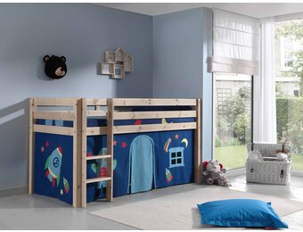 LUCEVI - Pino Halfhoogslaper + Ladder + Astro Gordijntjes - Bruin - 90x200 cm