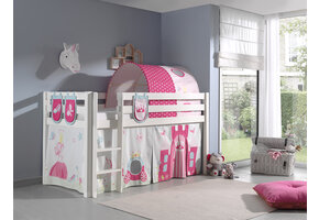 LUCEVI - Pino Halfhoogslaper + Ladder + Princess Gordijntjes + 3 Zakjes + Princess Tunnel - Wit - 90x200 cm