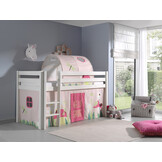 LUCEVI - Pino Halfhoogslaper + Ladder + Spring Gordijntjes + Spring Tunnel - Wit - 90x200 cm