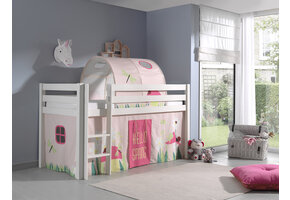 LUCEVI - Pino Halfhoogslaper + Ladder + Spring Gordijntjes + Spring Tunnel - Wit - 90x200 cm