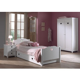 LUCEVI - Amori bed + Lattenbodem + Nachtkastje + 2 Deurs Kleerkast + Rolbed - Wit - 90x200 cm