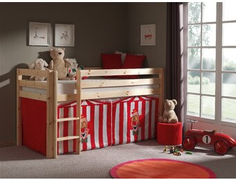 LUCEVI - Pino Halfhoogslaper + Ladder + Clown Gordijntjes - Bruin - 90x200 cm