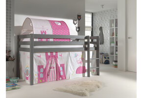 LUCEVI - Pino Halfhoogslaper H115CM + Ladder + Princess Gordijntjes + Princess Tunnel - Grijs - 90x200 cm