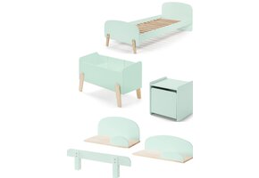 LUCEVI - Kiddy bed + Nachtkastje + Hangplankjes + Uitvalbeveiliging + Speelkoffer - Mint Groen - 90x200 cm