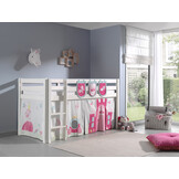 LUCEVI - Pino Halfhoogslaper + Ladder + Princess Gordijntjes + 3 Zakjes - Wit - 90x200 cm