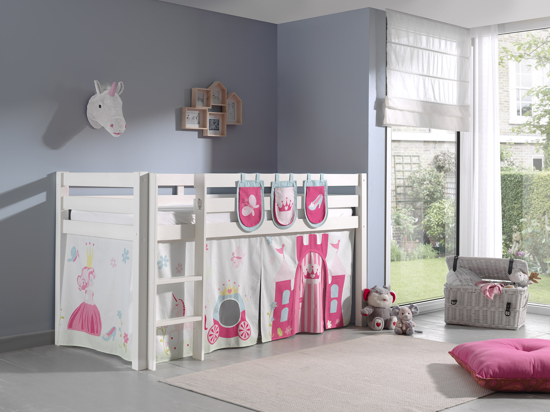 LUCEVI - Pino Halfhoogslaper + Ladder + Princess Gordijntjes + 3 Zakjes - Wit - 90x200 cm