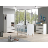 LUCEVI - Kiddy Babybed 60x120 cm + Commode 3 Laden + 2 Deurs Kleerkast - Wit