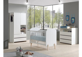 LUCEVI - Kiddy Babybed 60x120 cm + Commode 3 Laden + 2 Deurs Kleerkast - Wit