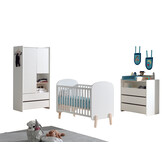 LUCEVI - Kiddy Babybed 60x120 cm + Commode 3 Laden + 2 Deurs Kleerkast - Wit