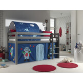 LUCEVI - Pino Halfhoogslaper H115CM + Ladder + Astro Gordijntjes + Astro Tunnel - Grijs - 90x200 cm