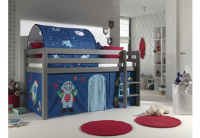 LUCEVI - Pino Halfhoogslaper H115CM + Ladder + Astro Gordijntjes + Astro Tunnel - Grijs - 90x200 cm