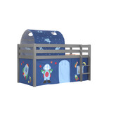 LUCEVI - Pino Halfhoogslaper H115CM + Ladder + Astro Gordijntjes + Astro Tunnel - Grijs - 90x200 cm