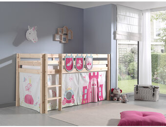 LUCEVI - Pino Halfhoogslaper + Ladder + Princess Gordijntjes + 3 Zakjes - Bruin - 90x200 cm