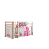 LUCEVI - Pino Halfhoogslaper + Ladder + Princess Gordijntjes + 3 Zakjes - Bruin - 90x200 cm