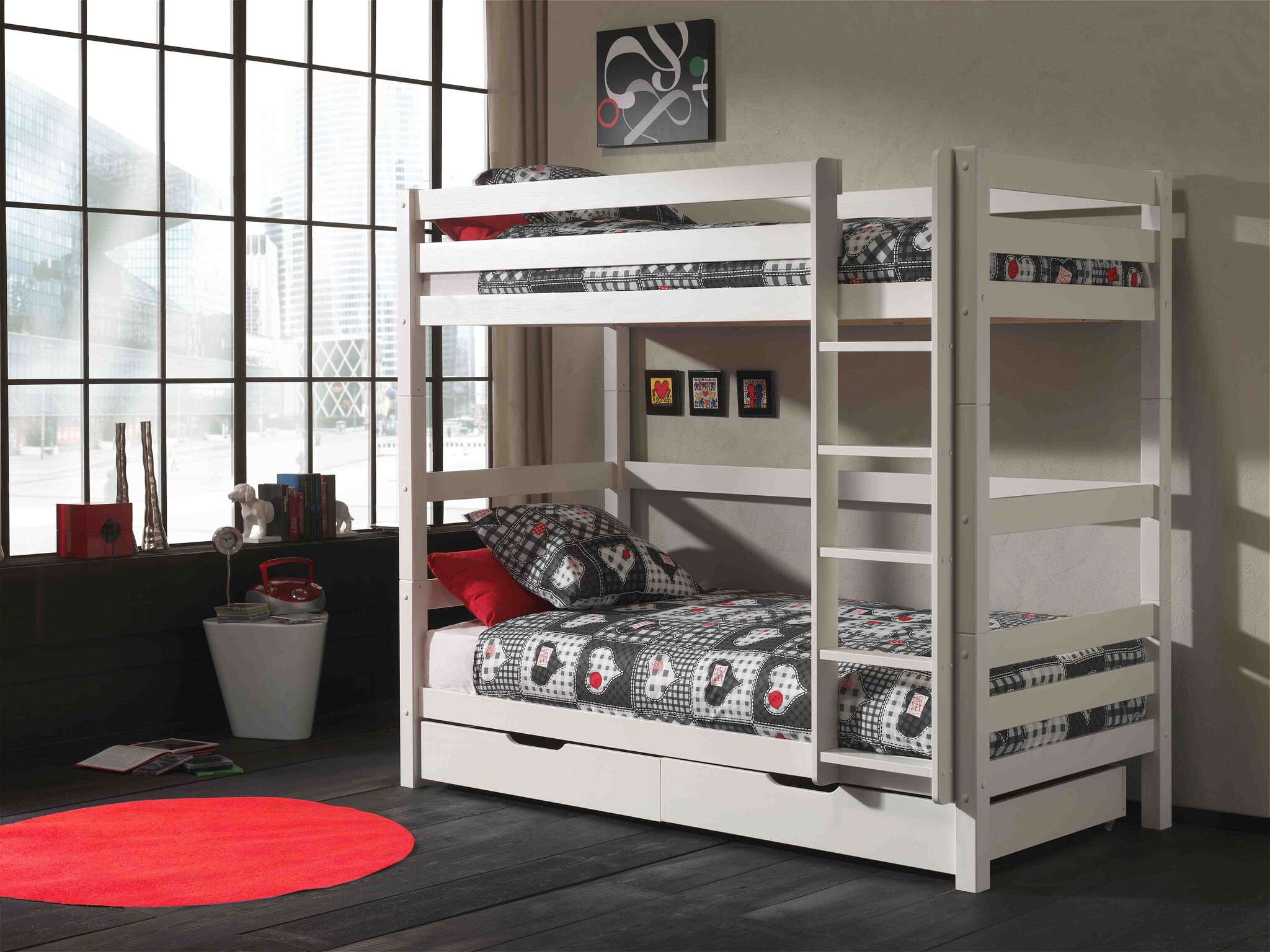 LUCEVI - Pino Stapelbed H180CM + 2 Lades + Ladder - Wit - 90x200 cm