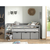 LUCEVI - Pino Halfhoogslaper H85CM + Ladder + Set van 3 Laden - Grijs - 90x200 cm