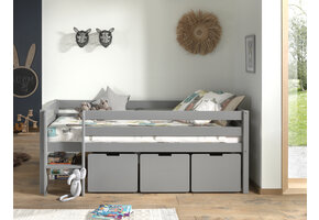 LUCEVI - Pino Halfhoogslaper H85CM + Ladder + Set van 3 Laden - Grijs - 90x200 cm