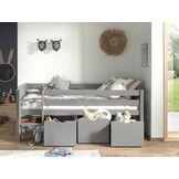 LUCEVI - Pino Halfhoogslaper H85CM + Ladder + Set van 3 Laden - Grijs - 90x200 cm