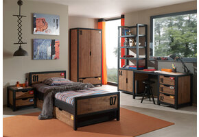 LUCEVI - Alex bed + Nachtkastje + Rolbed + Bureau + 2 Deurs Kleerkast + Boekenkast - Bruin - 90x200 cm