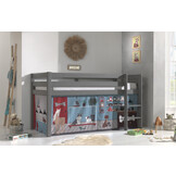 LUCEVI - Pino Halfhoogslaper H115CM + Ladder + Pet Shop Gordijntjes - Grijs - 90x200 cm