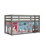 LUCEVI - Pino Halfhoogslaper H115CM + Ladder + Pet Shop Gordijntjes - Grijs - 90x200 cm
