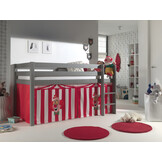 LUCEVI - Pino Halfhoogslaper H115CM + Ladder + Clown Gordijntjes - Grijs - 90x200 cm