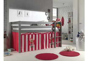 LUCEVI - Pino Halfhoogslaper H115CM + Ladder + Clown Gordijntjes - Grijs - 90x200 cm