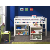 LUCEVI - Pino Halfhoogslaper + Ladder + Bureau + Boekenkast - Wit - 90x200 cm