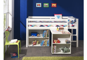 LUCEVI - Pino Halfhoogslaper + Ladder + Bureau + Boekenkast - Wit - 90x200 cm