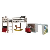 LUCEVI - Pino Halfhoogslaper + Ladder + Bureau + Boekenkast - Wit - 90x200 cm