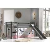 LUCEVI - Pino Halfhoogslaper H115CM + Ladder + Glijbaan + Princess Sophie Gordijntjes - Grijs - 90x200 cm