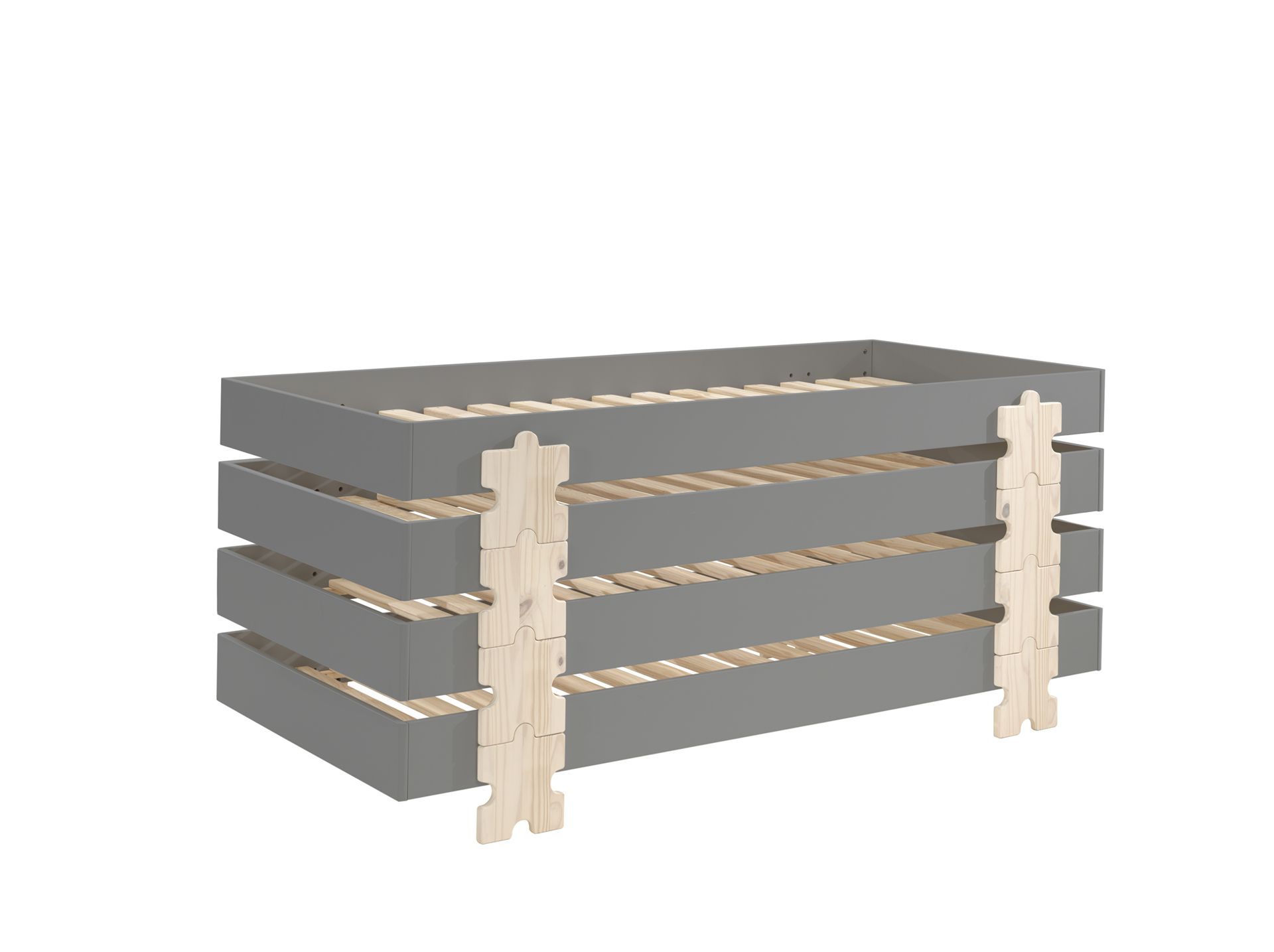 LUCEVI - Modulo Puzzle Stapelbare bedden - 4 stuks - Grijs - 90x200 cm