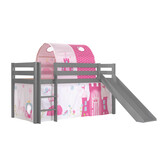 LUCEVI - Pino Halfhoogslaper + Ladder + Glijbaan + Princess Gordijntjes + Princess Tunnel - Grijs - 90x200 cm