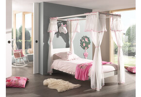 LUCEVI - Pino hemelbed wit + Amori bedlinnen roze - 90x200 cm