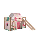 LUCEVI - Pino Halfhoogslaper + Ladder + Glijbaan + Spring Gordijntjes + 3 Zakjes + Spring Tunnel - Bruin - 90x200 cm