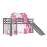 LUCEVI - Pino Halfhoogslaper + Ladder + Glijbaan + Princess Gordijntjes + 3 Zakjes + Princess Tunnel - Grijs - 90x200 cm