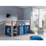 LUCEVI - Pino Halfhoogslaper + Ladder + Astro Gordijntjes + 3 Zakjes - Bruin - 90x200 cm