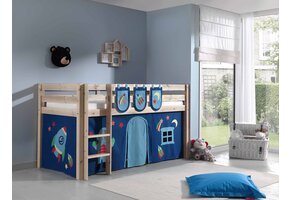 LUCEVI - Pino Halfhoogslaper + Ladder + Astro Gordijntjes + 3 Zakjes - Bruin - 90x200 cm