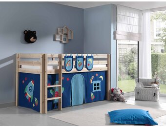 LUCEVI - Pino Halfhoogslaper + Ladder + Astro Gordijntjes + 3 Zakjes - Bruin - 90x200 cm