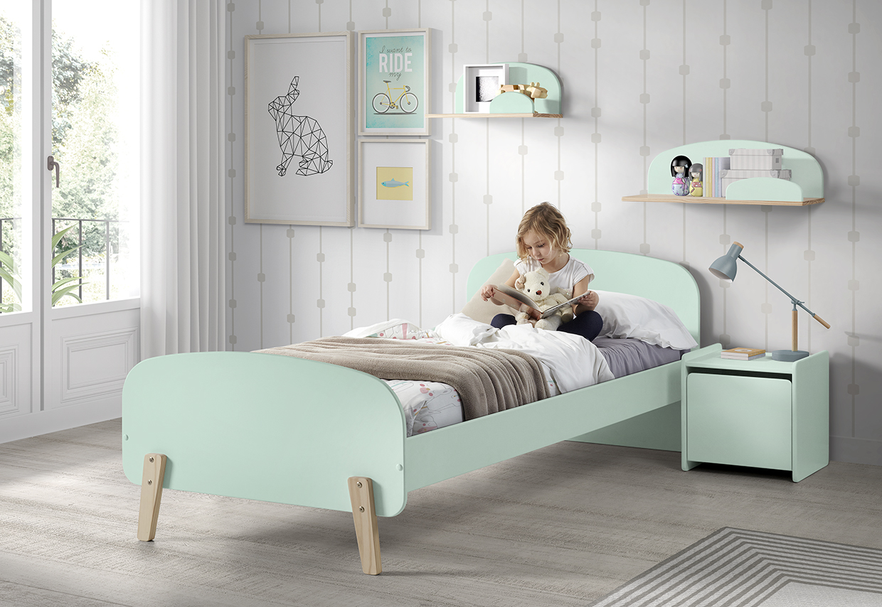 LUCEVI - Kiddy bed + Nachtkastje + Hangplankjes - Mint Green - 90x200 cm
