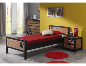LUCEVI - Alex bed + Lattenbodem + Nachtkastje - Bruin - 90x200 cm