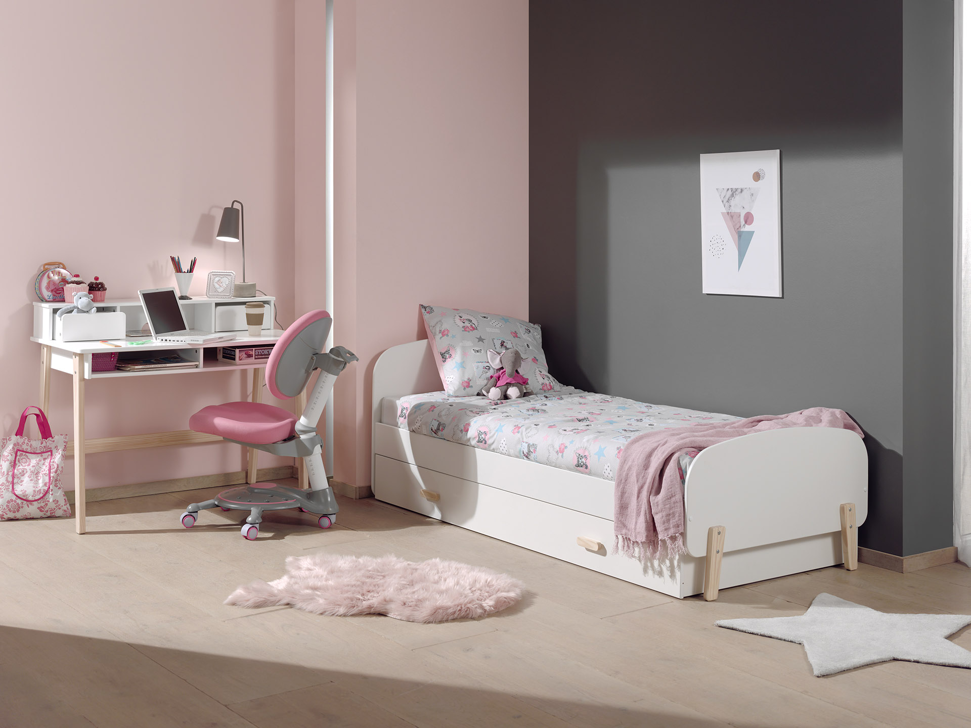 LUCEVI - Kiddy bed + Rolbed + Bureau - Wit - 90x200 cm