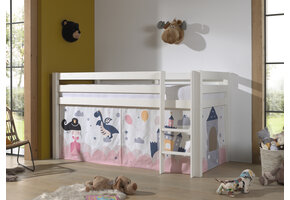 LUCEVI - Pino Halfhoogslaper H115CM + Ladder + Princess Sophie Gordijntjes - Wit - 90x200 cm