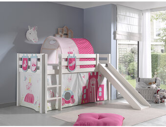 LUCEVI - Pino Halfhoogslaper + Ladder + Glijbaan + Princess Gordijntjes + 3 Zakjes + Princess Tunnel - Wit - 90x200 cm